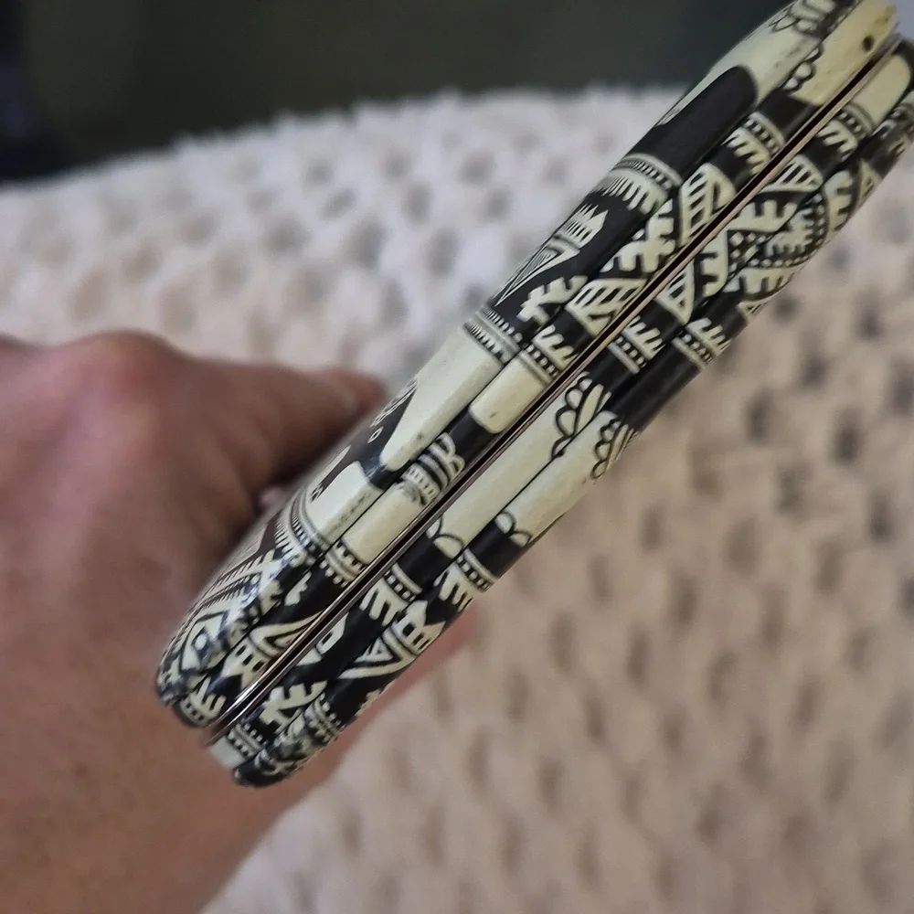 Boho Black N White Elephant Push Snap Open Wallet Clutch